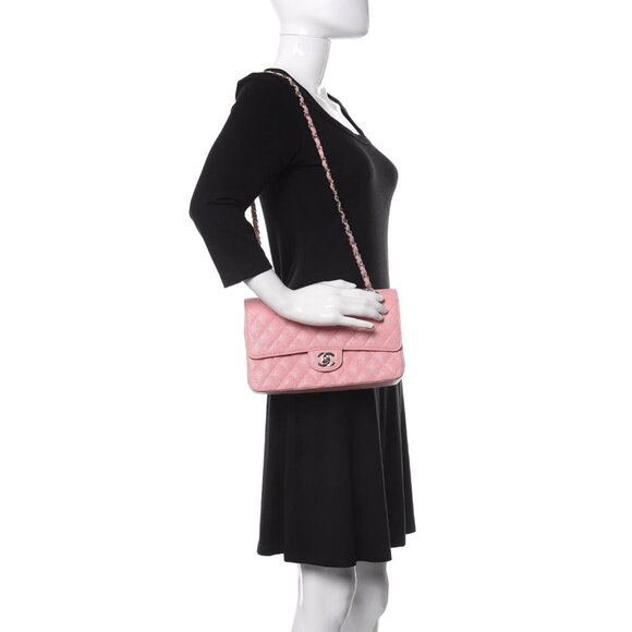 Authentic CHANEL Caviar Quilted Medium Classic Double Flap Bag Pink SHW Purse - Picture 2 of 14